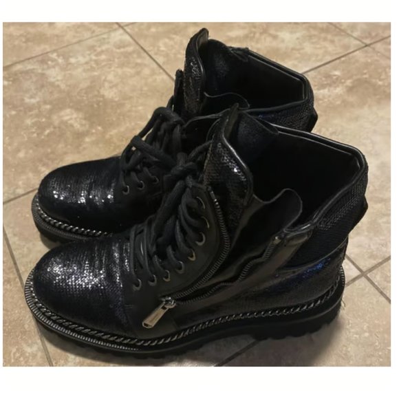 Balmain // Silver Glitter Combat Ankle Boot – VSP Consignment Balmain Glitter Ankle Boots